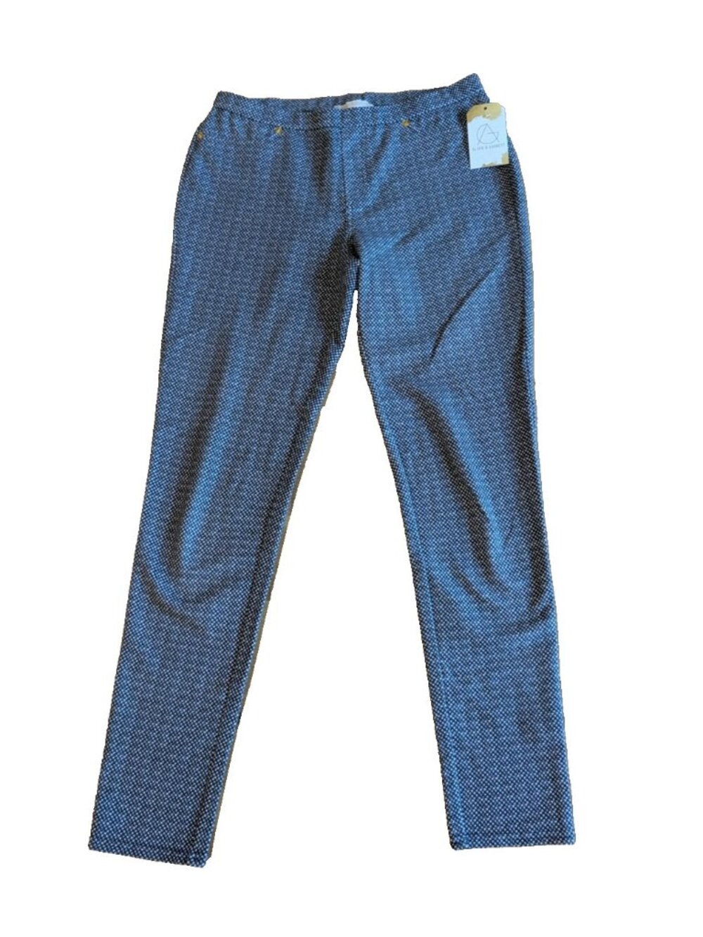 Michael Kors Blue & White Micro Check Elastic Waist Skinny Work Pants, Size M